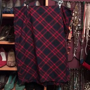 Navy and Red Plaid Pencil Skirt